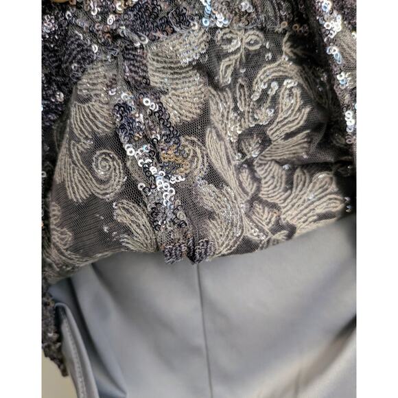 Ralph Lauren Gray Silver Sequin Tulle Evening Sheath Dress Keyhole Back Size 10 - Picture 9 of 12